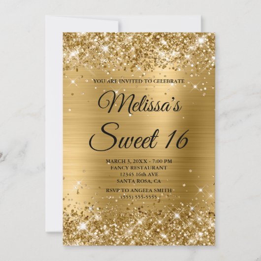 Gold Glitter en Folie Sweet 16 Fancy Monogram Kaart (Voorkant)