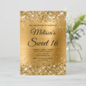 Gold Glitter en Folie Sweet 16 Fancy Monogram Kaart (Staand voorkant)
