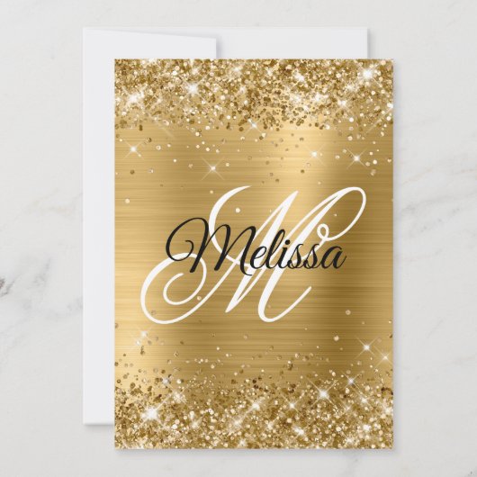 Gold Glitter en Folie Sweet 16 Fancy Monogram Kaart (Achterkant)