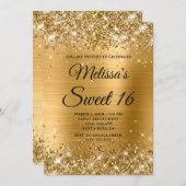Gold Glitter en Folie Sweet 16 Fancy Monogram Kaart (Voorkant / Achterkant)