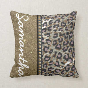 Gold Glitter en Leopard Monogram Kussen