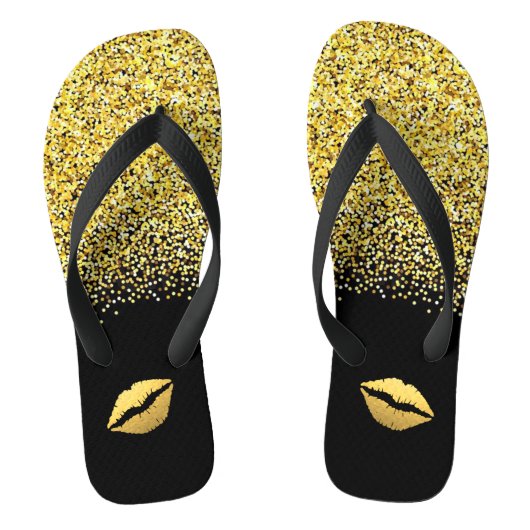 Gold Glitter en Lips Teenslippers (Voetbed)
