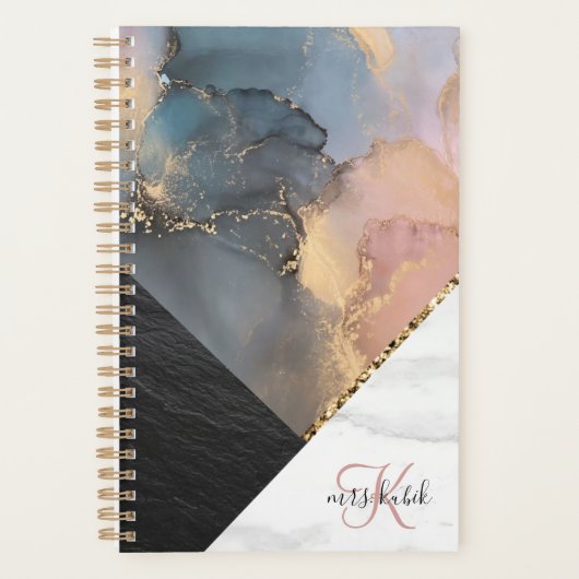 Gold Glitter en Marble Monogram Teacher Planner (Voorkant)