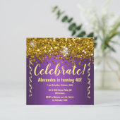 Gold Glitter en Metallic Paars 40th Birthday Kaart (Staand voorkant)