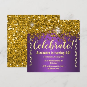 Gold Glitter en Metallic Paars 40th Birthday Kaart