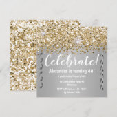 Gold Glitter en Metallic Silver 40th Birthday Kaart (Voorkant / Achterkant)