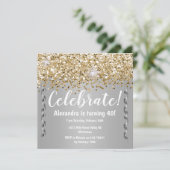 Gold Glitter en Metallic Silver 40th Birthday Kaart (Staand voorkant)