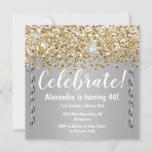 Gold Glitter en Metallic Silver 40th Birthday Kaart (Voorkant)