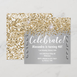 Gold Glitter en Metallic Silver 40th Birthday Kaart