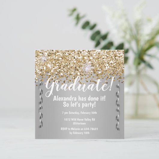 Gold Glitter en Metallic Silver Afstuderen Kaart (Staand voorkant)
