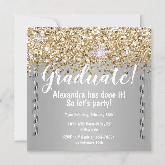 Gold Glitter en Metallic Silver Afstuderen Kaart (Voorkant)