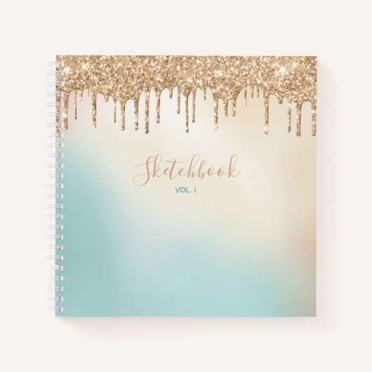 Gold Glitter en Pastel Blue Sketchbook Notitieboek (Voorkant)