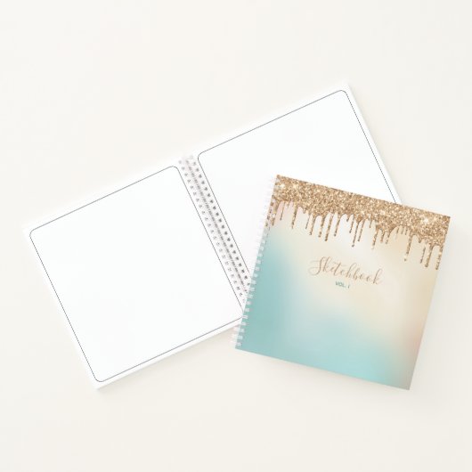 Gold Glitter en Pastel Blue Sketchbook Notitieboek (Binnen)