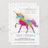 Gold Glitter en Rainbow Unicorn Uitnodiging (Voorkant / Achterkant)