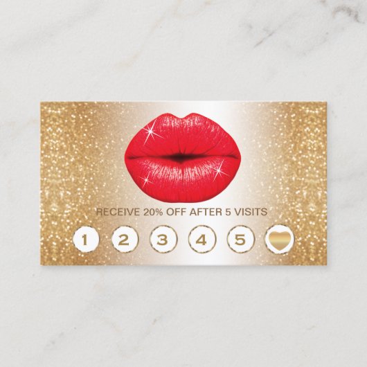 Gold Glitter en Red Lips Loyalty-kaarten Klantenkaartje (Voorkant)