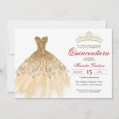 Gold Glitter en Red Simple Elegant Quinceañera Kaart (Voorkant)
