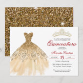 Gold Glitter en Red Simple Elegant Quinceañera Kaart (Voorkant / Achterkant)