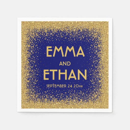 Gold Glitter en Royal Blue Wedding Servet (Voorkant)