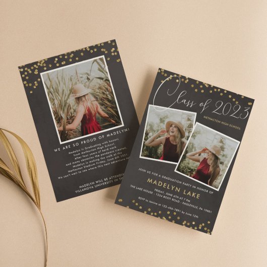 Gold Glitter en Script Vertical Photo Afstuderen Kaart