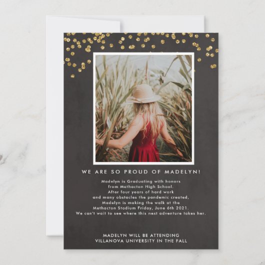 Gold Glitter en Script Vertical Photo Afstuderen Kaart (Achterkant)
