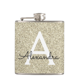 Gold Glitter en Sparkle Monogram Initiaal Heupfles