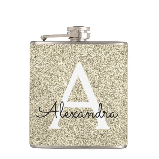 Gold Glitter en Sparkle Monogram Initiaal Heupfles (Voorkant)
