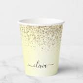 Gold Glitter en Sparkle Monogram Papieren kopjes Papieren Bekers (Voorkant)