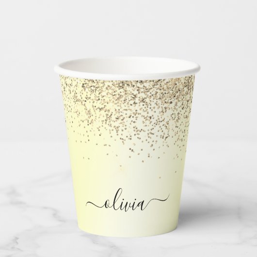 Gold Glitter en Sparkle Monogram Papieren kopjes Papieren Bekers (Voorkant)