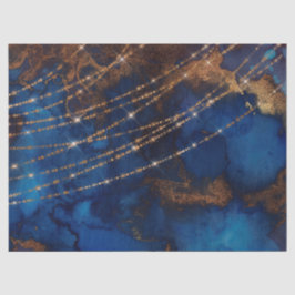 Gold Glitter en String Lights op blauwe ontkoppeli Tissuepapier