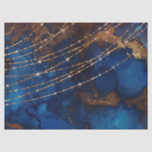 Gold Glitter en String Lights op blauwe ontkoppeli Tissuepapier