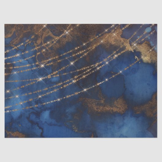 Gold Glitter en String Lights op blauwe ontkoppeli Tissuepapier (Voorkant)