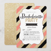 Gold Glitter en Stripes Bachelorette Uitnodiging (Voorkant / Achterkant)