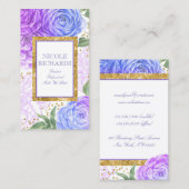 Gold Glitter en Waterverf Blauw en Paarse Bloemen Visitekaartje (Voorkant / Achterkant)