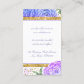 Gold Glitter en Waterverf Blauw en Paarse Bloemen Visitekaartje (Achterkant)