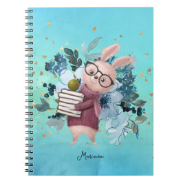 Gold Glitter en Waterverf Blue Flower Teacher Notitieboek