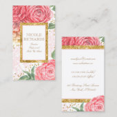 Gold Glitter en Waterverf Roze Bloemen  Visitekaartje (Voorkant / Achterkant)