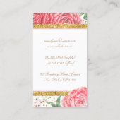 Gold Glitter en Waterverf Roze Bloemen  Visitekaartje (Achterkant)