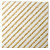 Gold Glitter en White Diagonal Stripes Pattern Tegeltje (Voorkant)