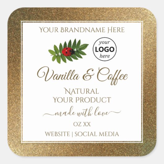 Gold Glitter en White Product Labels Ladybug Logo (Voorkant)