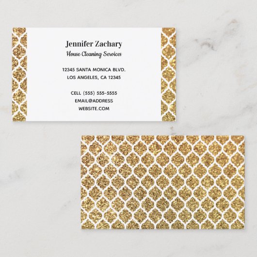 Gold Glitter en White Trellis Visitekaartje (Voorkant / Achterkant)