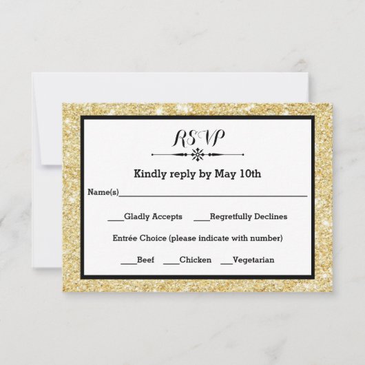 Gold Glitter en zwart Lijst - RSVP-reactiekaart RSVP Kaartje (Voorkant)