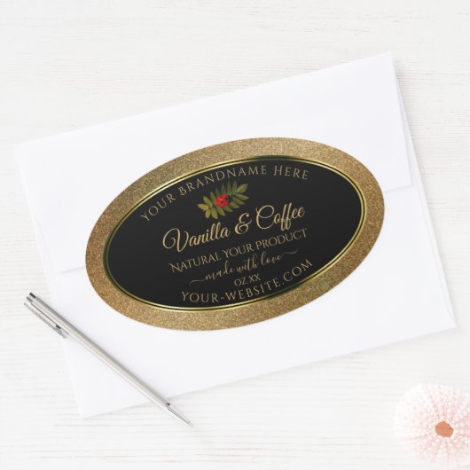 Gold Glitter- en zwarte-productetiketten kleteren  Ovale Sticker (Envelop)