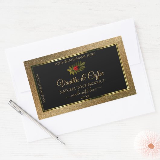 Gold Glitter- en zwarte-productetiketten kleteren  Rechthoekige Sticker (Envelop)