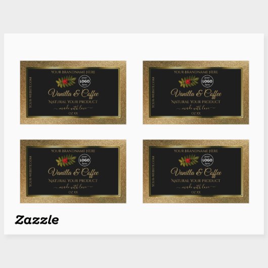 Gold Glitter- en zwarte productlabels Ladybug-Logo Rechthoekige Sticker (Vel)