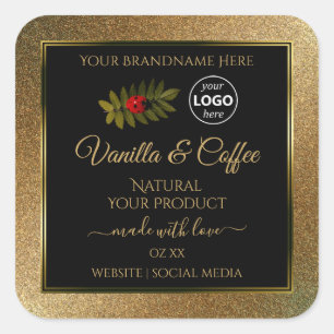 Gold Glitter- en zwarte productlabels Ladybug-Logo Vierkante Sticker