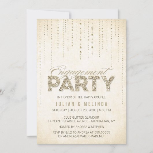 Gold Glitter Engagement Party - Uitnodiging (Voorkant)