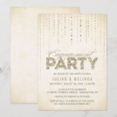 Gold Glitter Engagement Party - Uitnodiging (Voorkant / Achterkant)