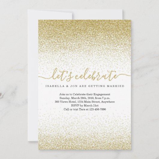 Gold Glitter Engagement Party - Uitnodiging (Voorkant)