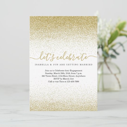 Gold Glitter Engagement Party - Uitnodiging (Staand voorkant)