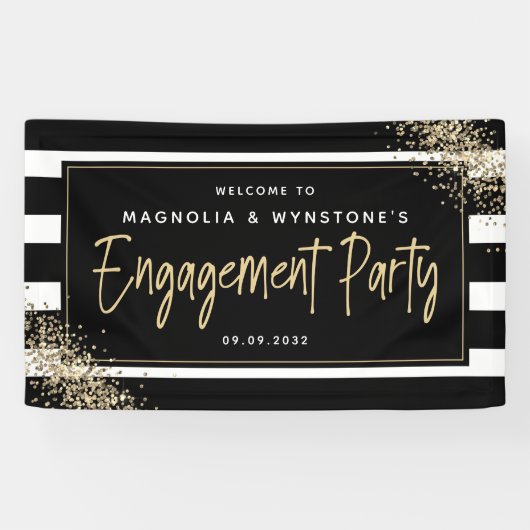 Gold Glitter Engagement Party Welkom Spandoek (Horizontaal)